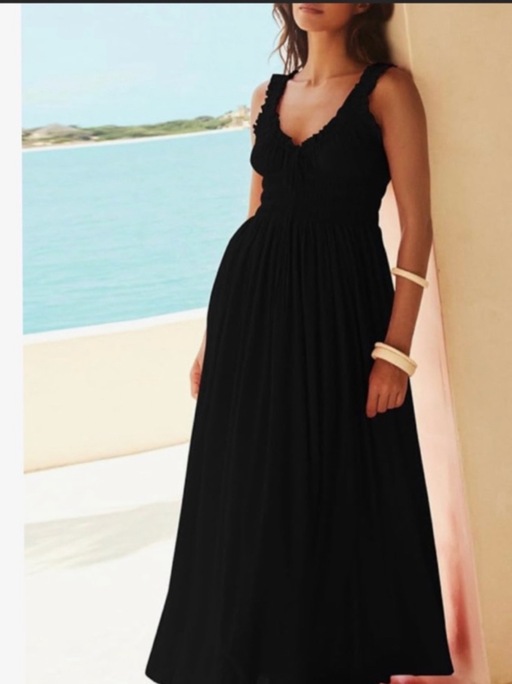 NWOT Classic Smocked Black Maxi Dress by Just Found